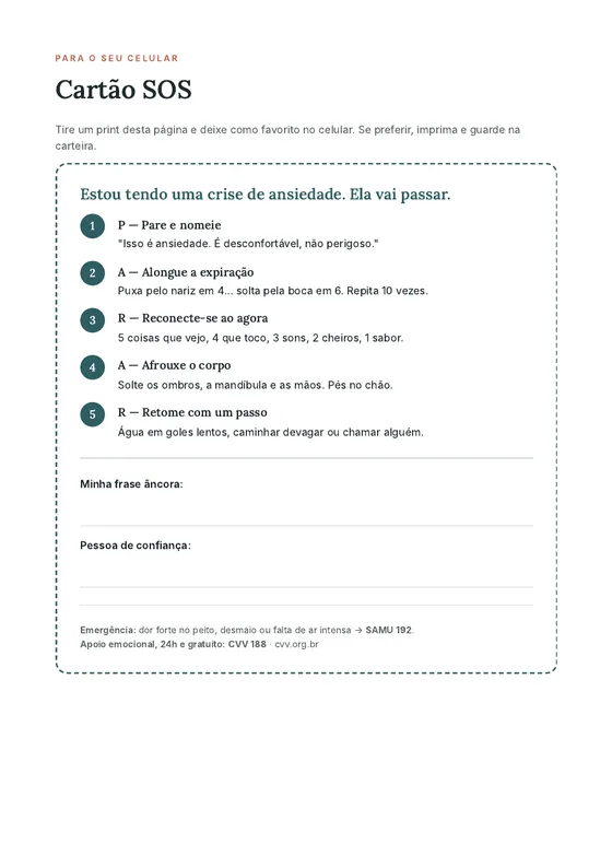Página do Cartão SOS, para salvar no celular